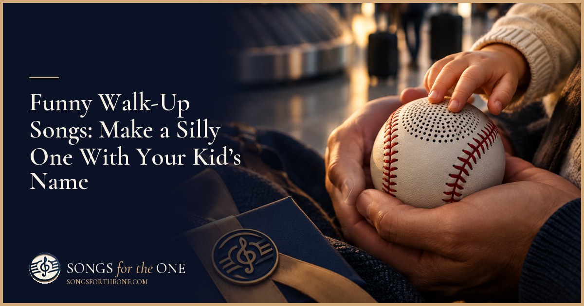 Young baseball player laughing with teammates beside a dugout while a parent holds a small portable speaker