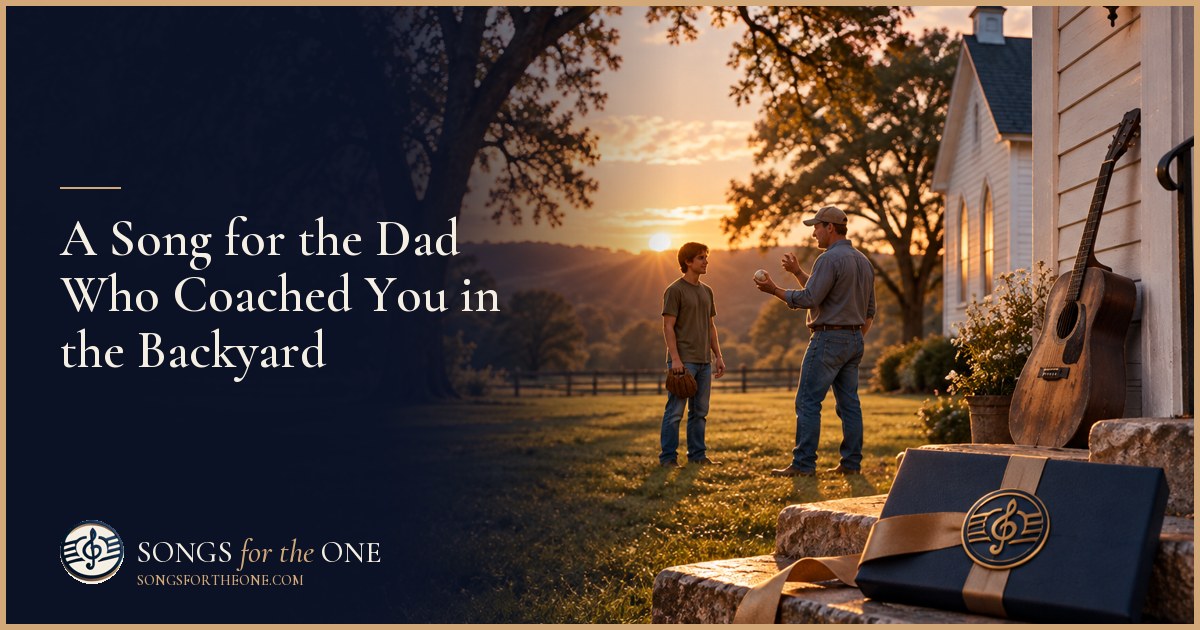 Adult baseball player and dad playing catch in a backyard beside a worn bucket of baseballs at sunset