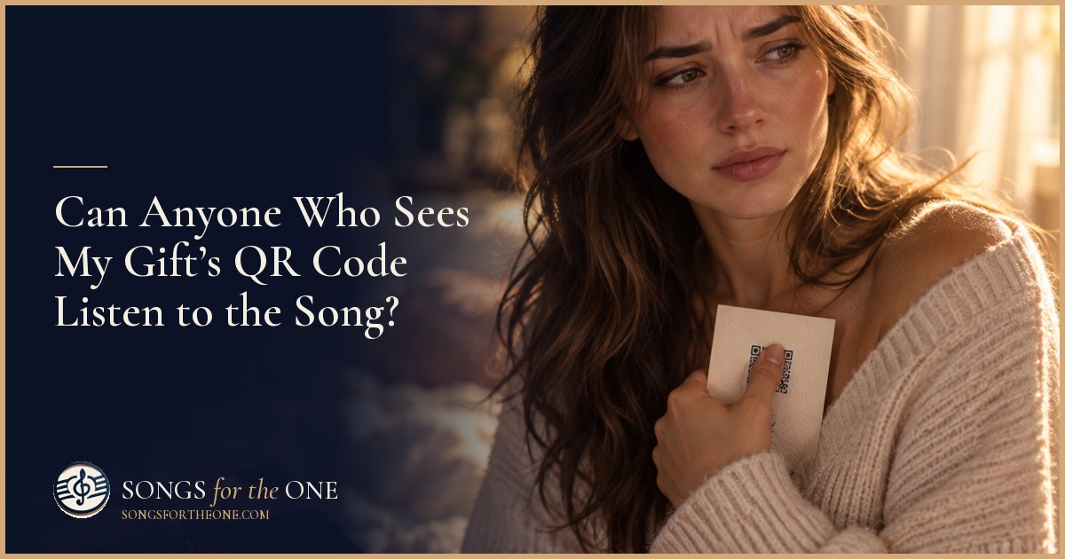Person placing a song gift card with a QR code inside an envelope while keeping a separate photo card beside it