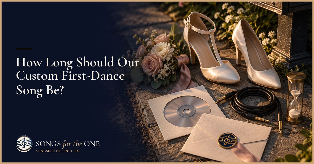 Couple practicing their first dance beside a wedding DJ table while a coordinator checks a stopwatch