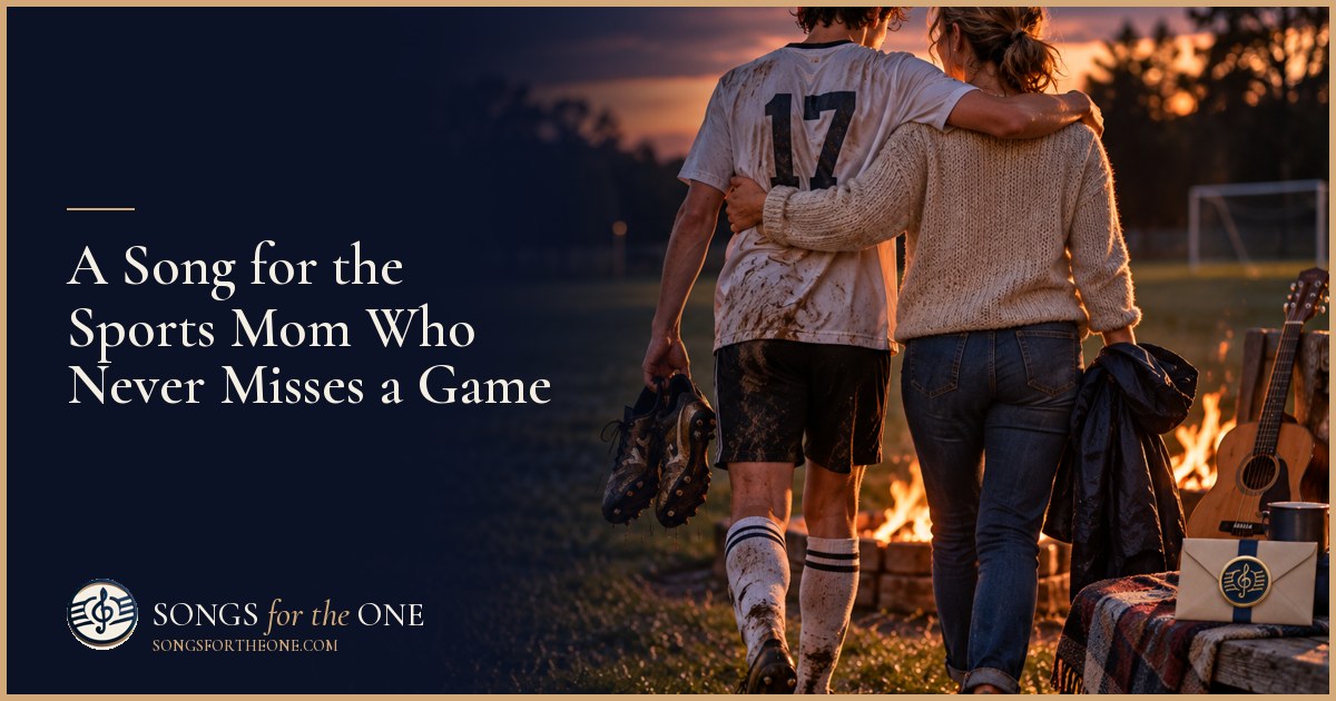 Young softball player giving her mom a hug beside a field, with a folding chair, equipment bag, and cooler nearby