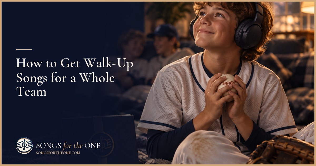 Coach and team parent organizing music choices beside a roster while youth baseball players gather near the dugout.