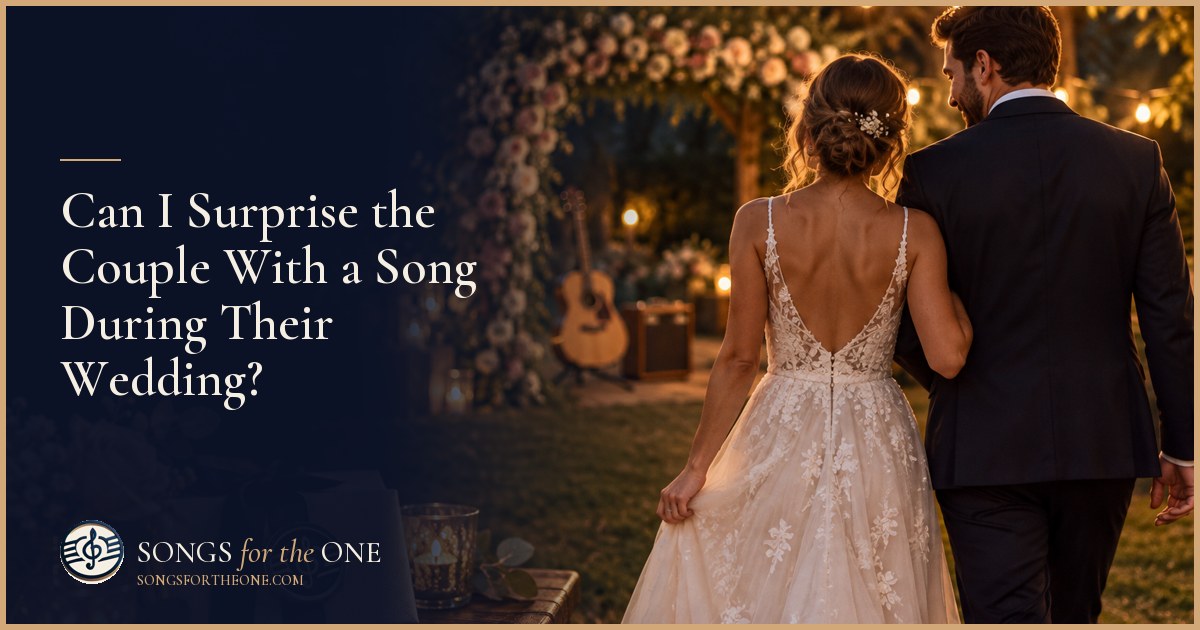 Wedding guest quietly coordinating a song gift with a reception planner beside the DJ table before guests arrive.